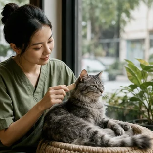Editorial image of life with cats and their care