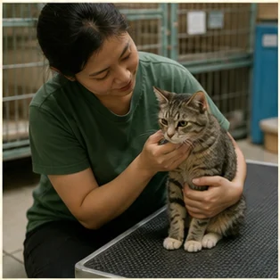 Editorial image of life with cats and their care