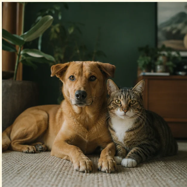 A dog and cat at home
